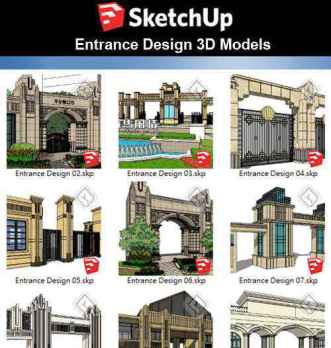 【Sketchup 3D Models】10 Types of Entrance Design Sketchup Models V.1